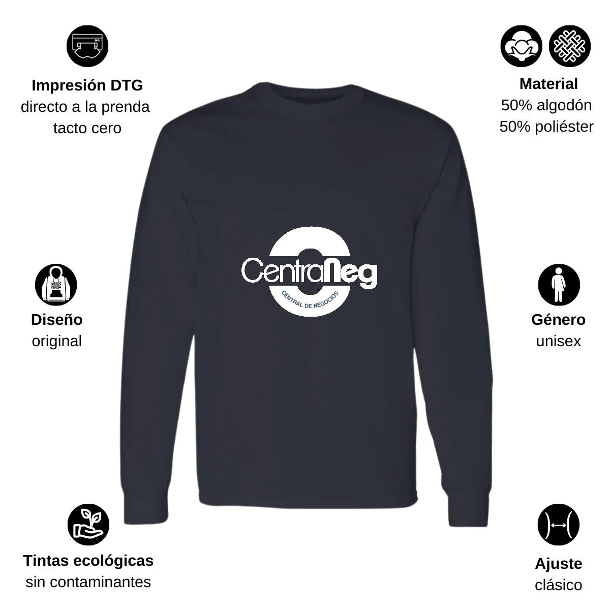 Playera Manga Larga Algodón Negro Logo