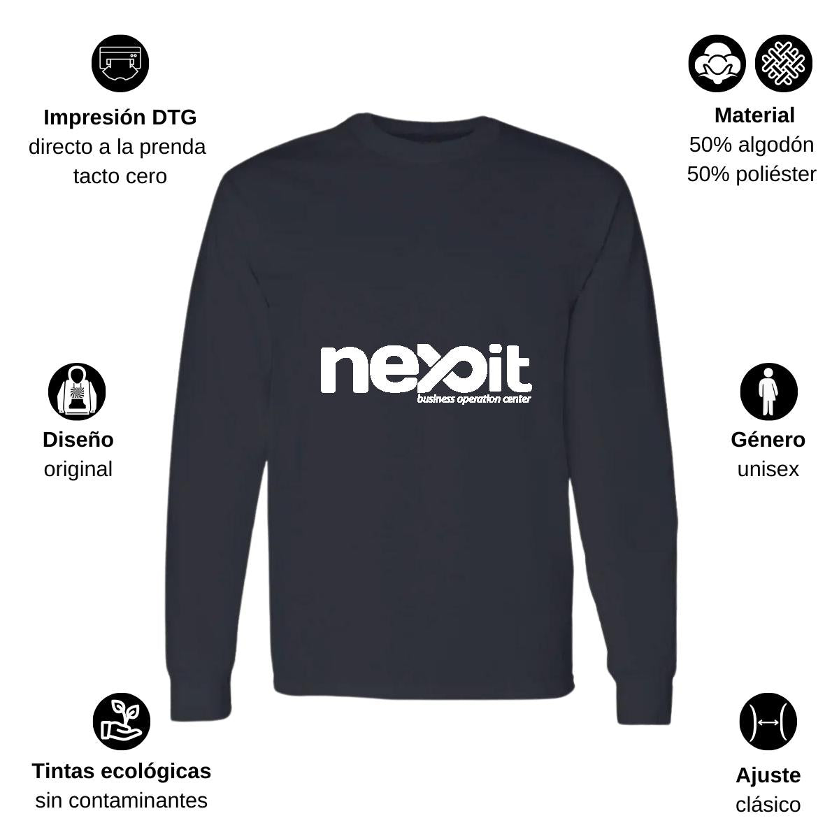 Playera Manga Larga Algodón Negro Logo