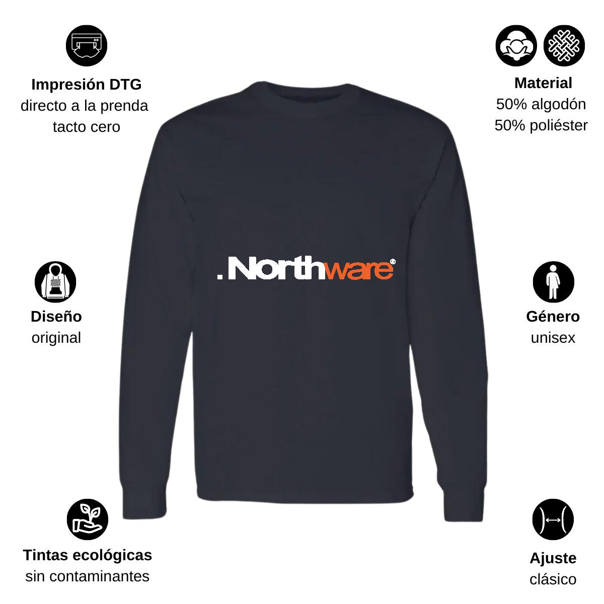 Playera Manga Larga Algodón Negro Logo