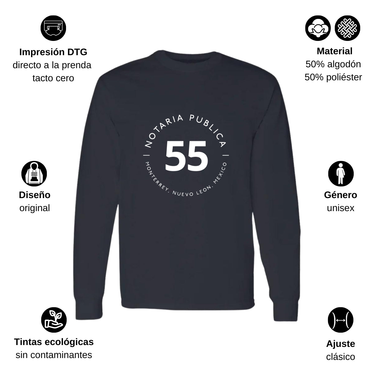 Playera Manga Larga Algodón Negro Logo