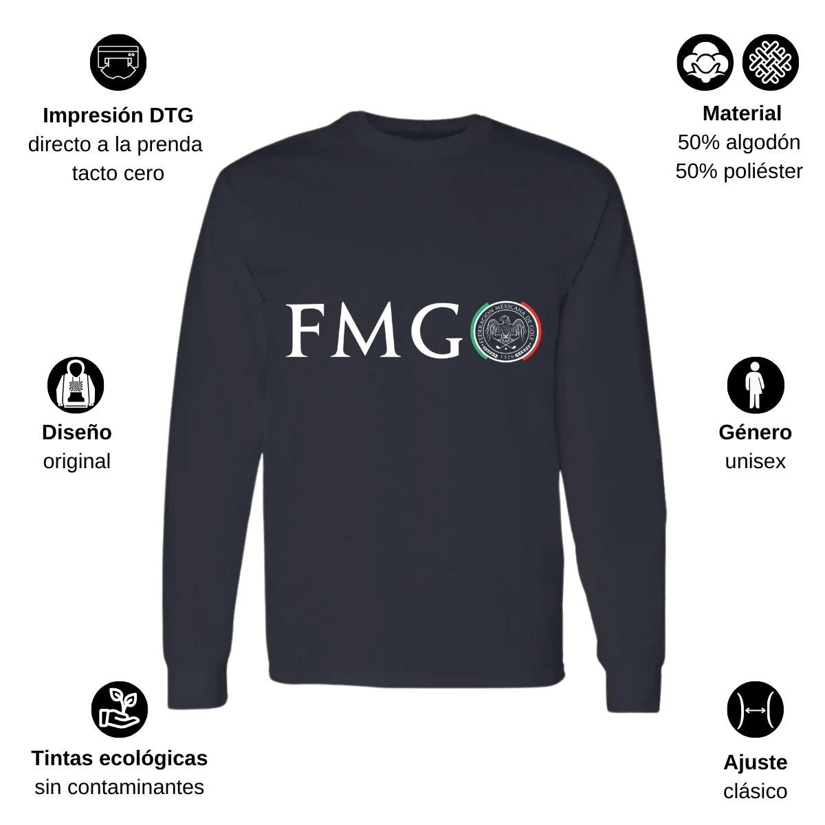 Playera Manga Larga Algodón Negro Logo