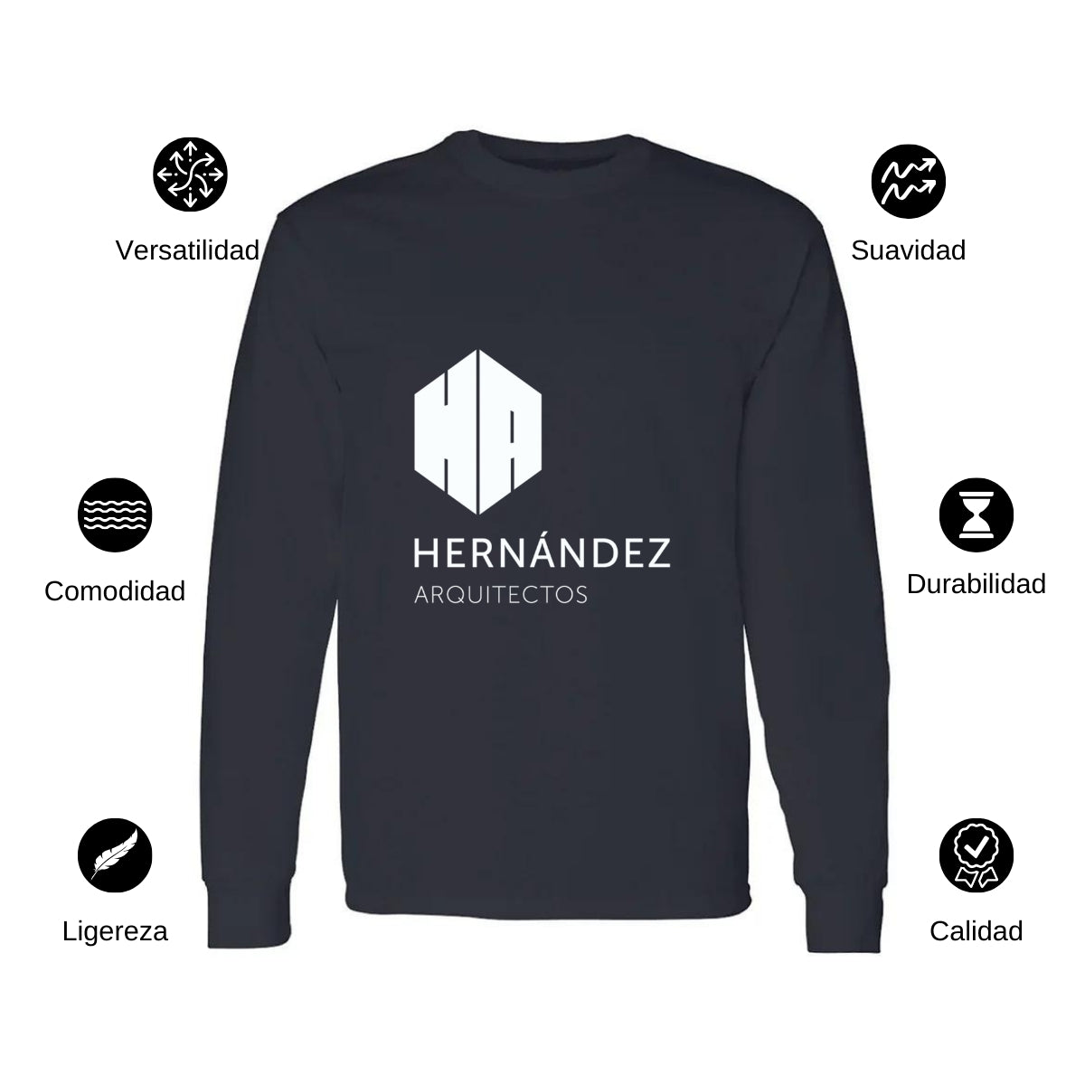 Playera Manga Larga Algodón Negro Logo