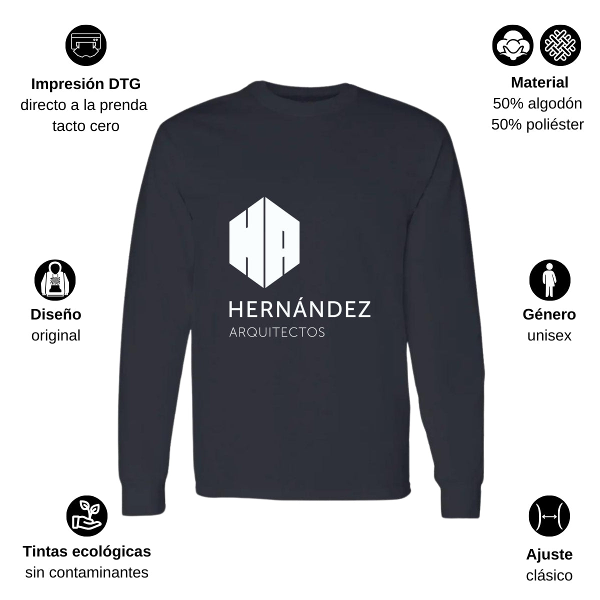 Playera Manga Larga Algodón Negro Logo