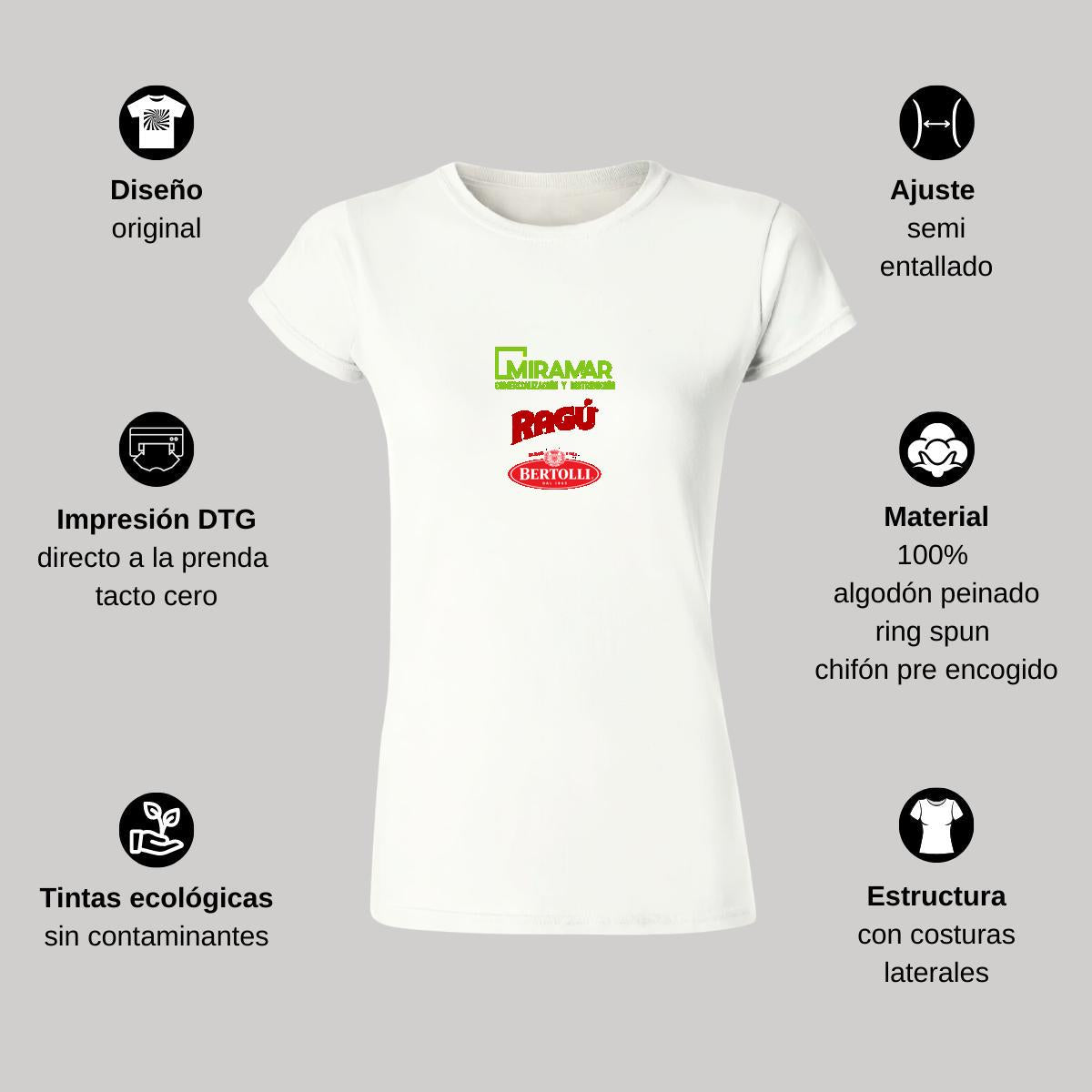 Playera Manga Corta Mujer Blanco Personalizable Logo