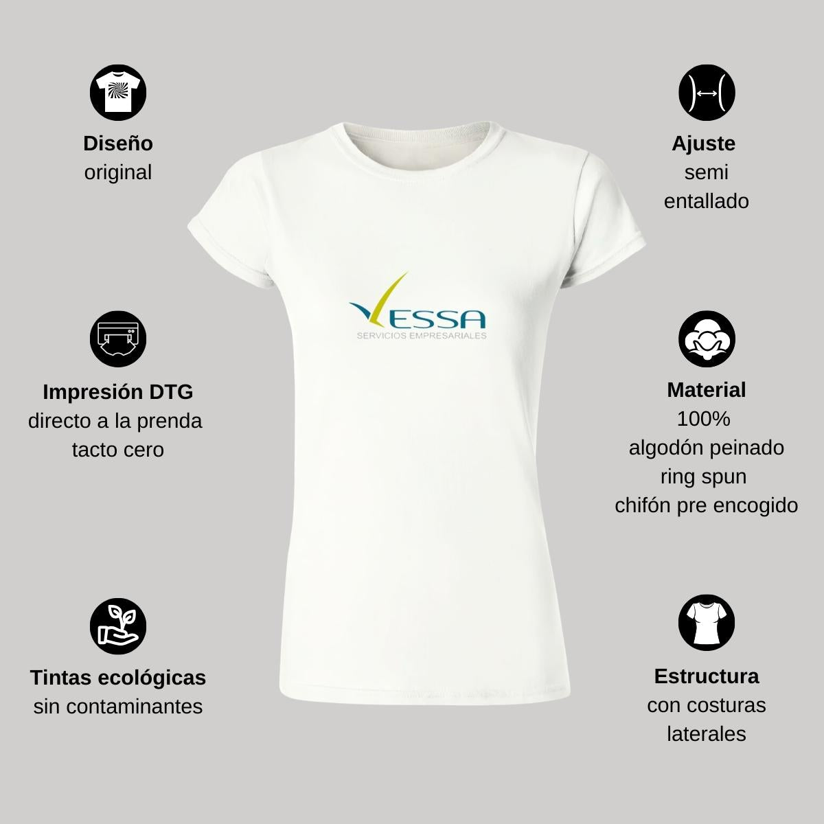 Playera Manga Corta Mujer Blanco Personalizable Logo