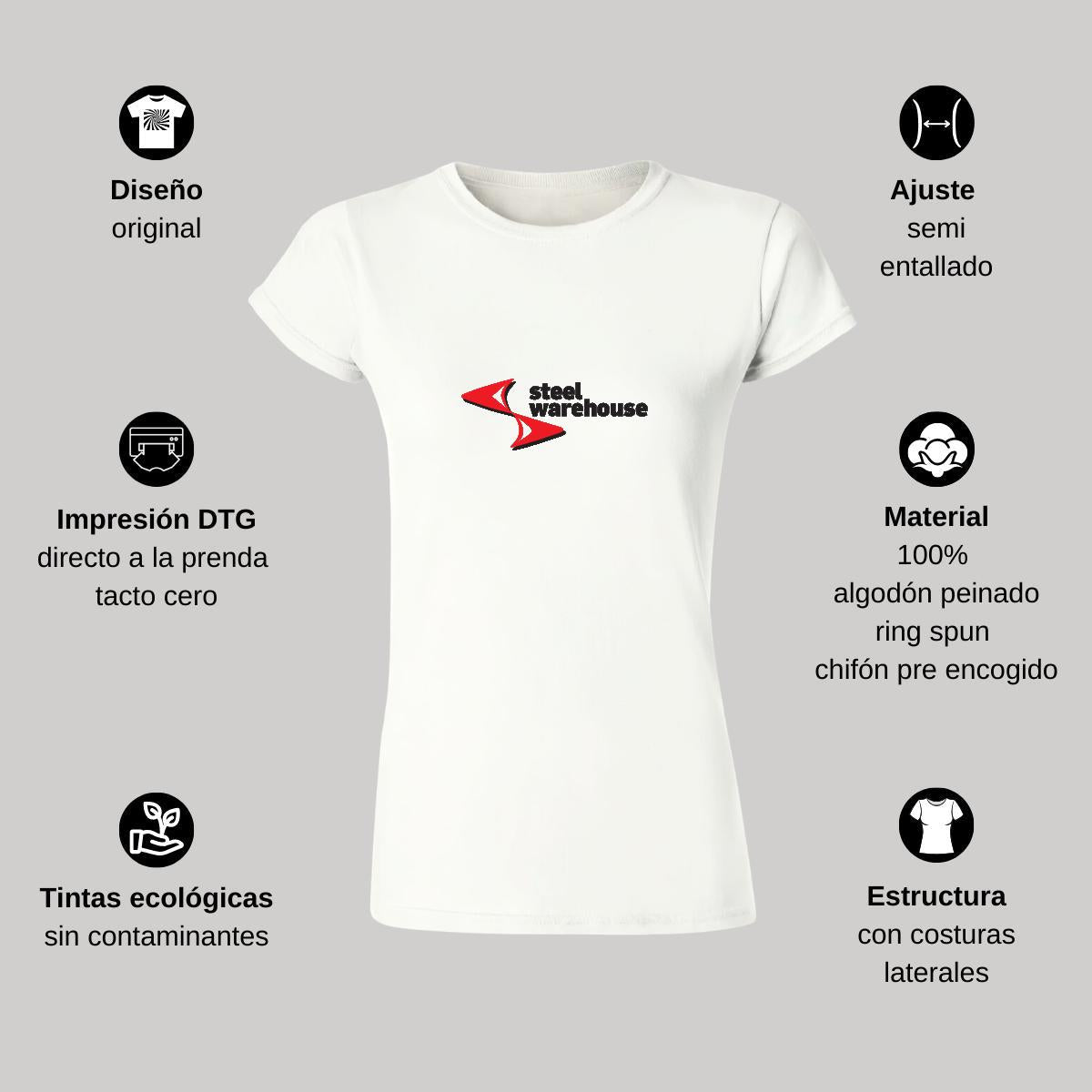 Playera Manga Corta Mujer Blanco Personalizable Logo