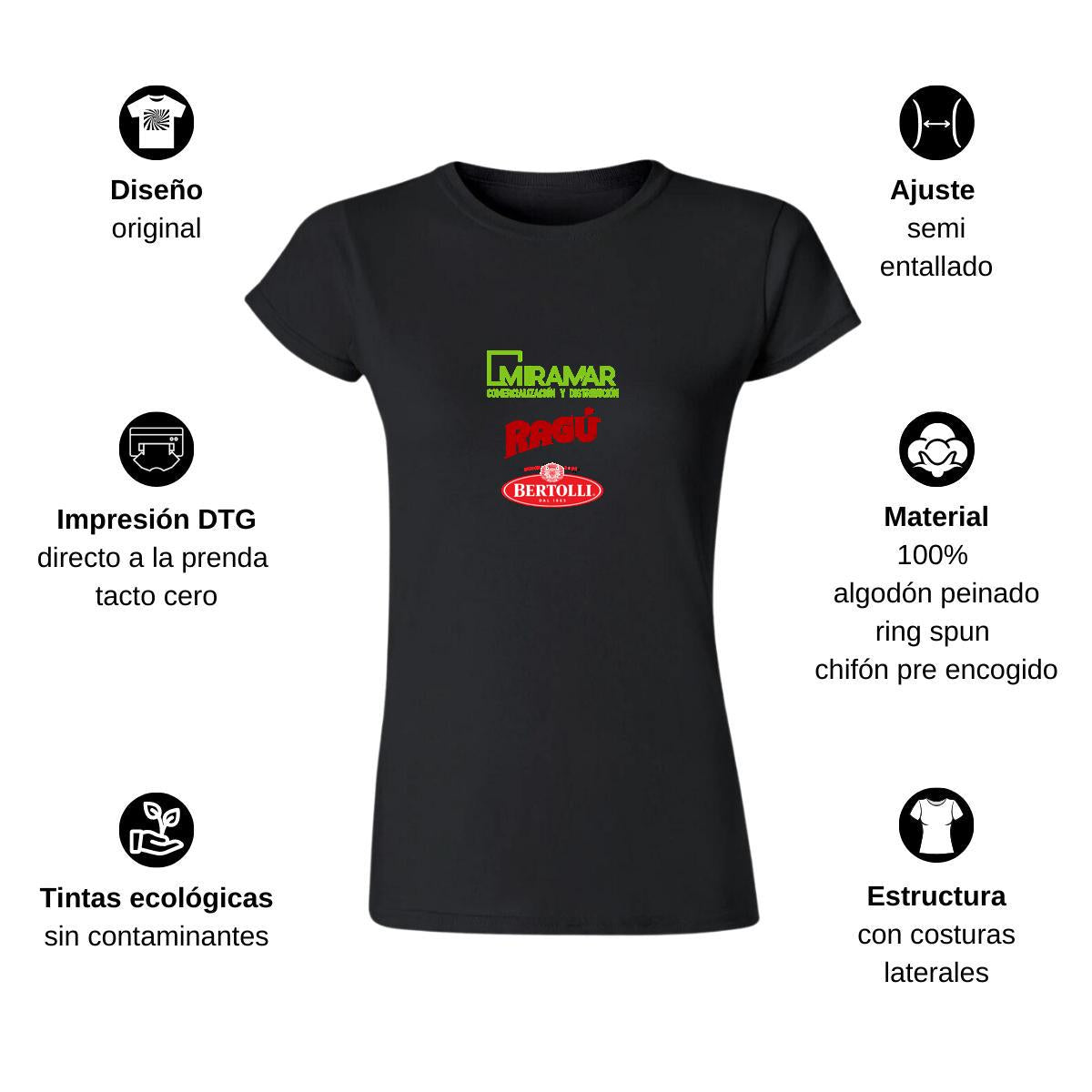 Playera Manga Corta Mujer Negro Personalizable Logo