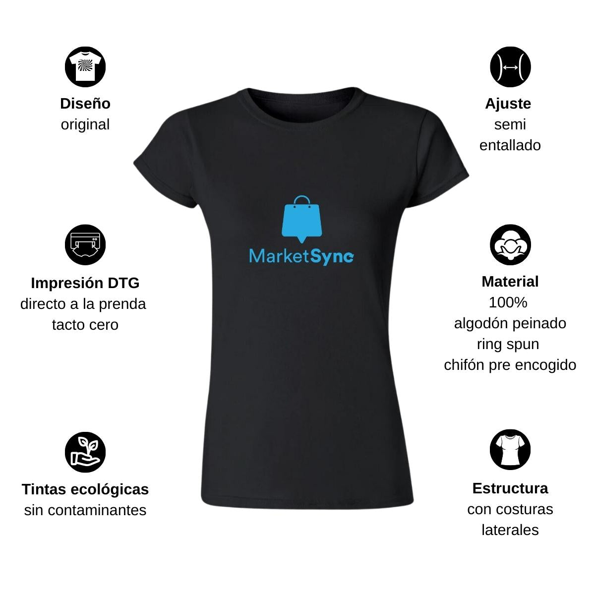 Playera Manga Corta Mujer Negro Personalizable Logo
