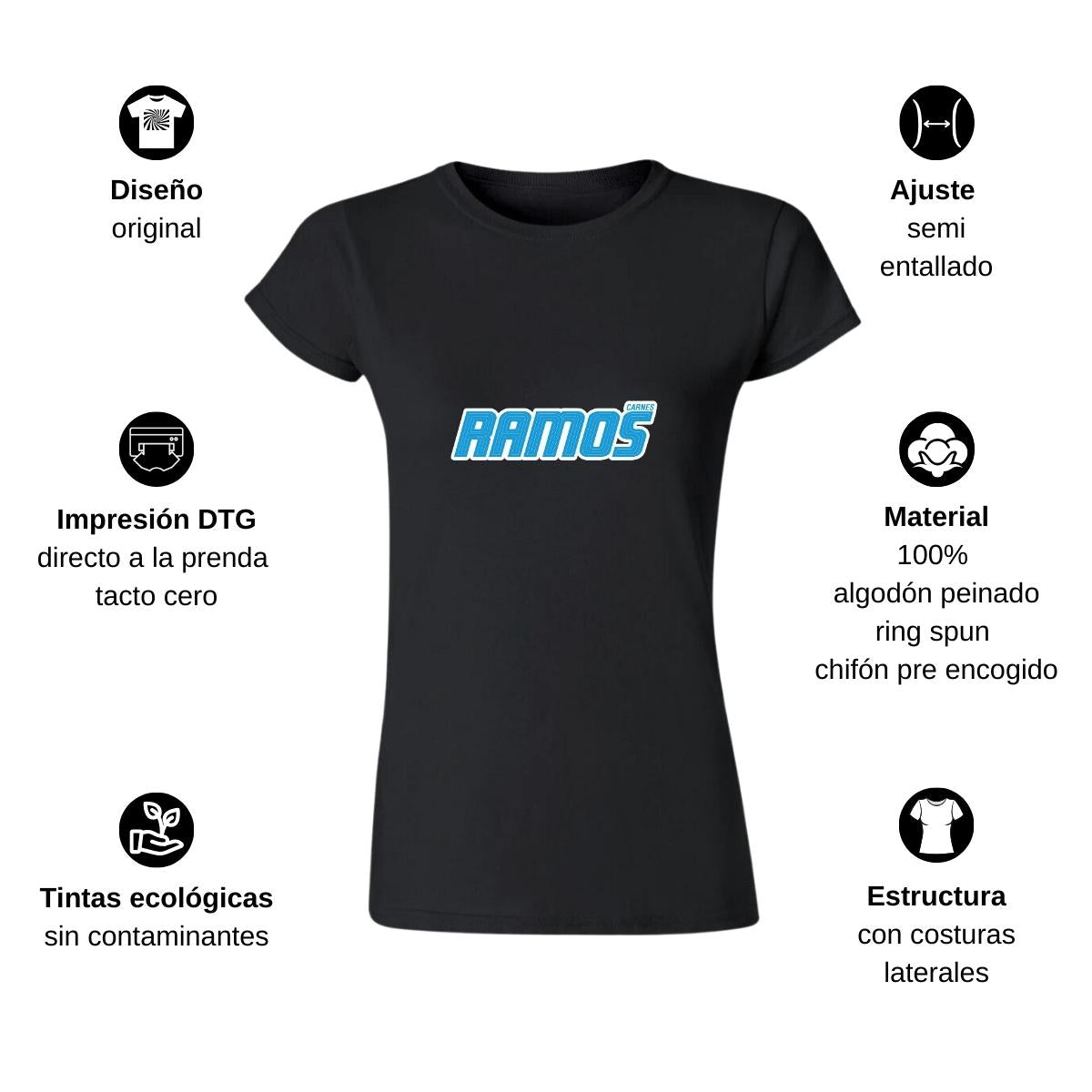 Playera Manga Corta Mujer Negro Personalizable Logo