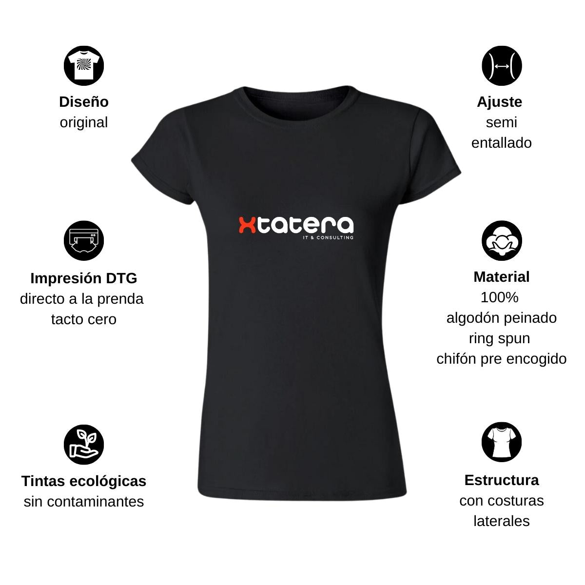Playera Manga Corta Mujer Negro Personalizable Logo