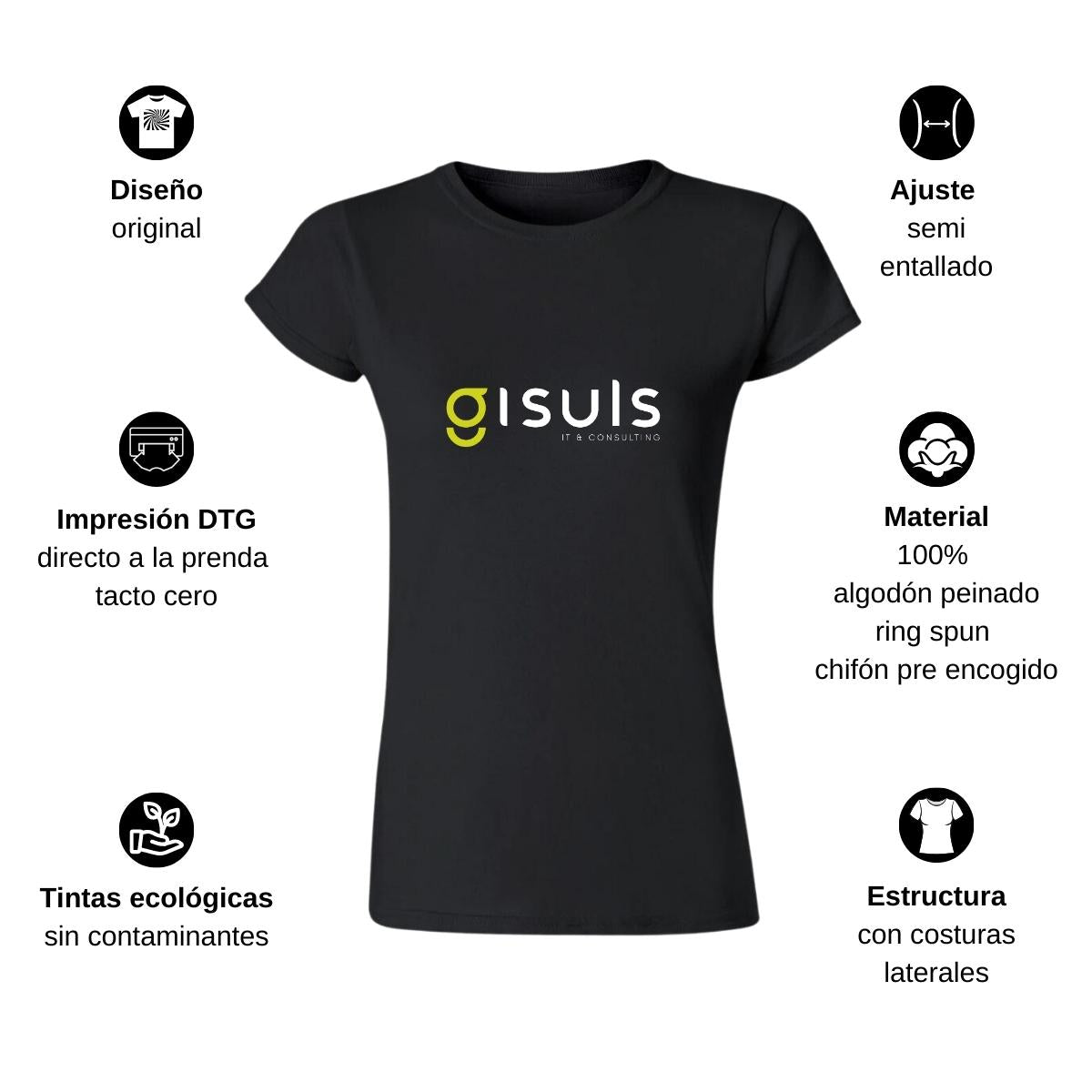 Playera Manga Corta Mujer Negro Personalizable Logo