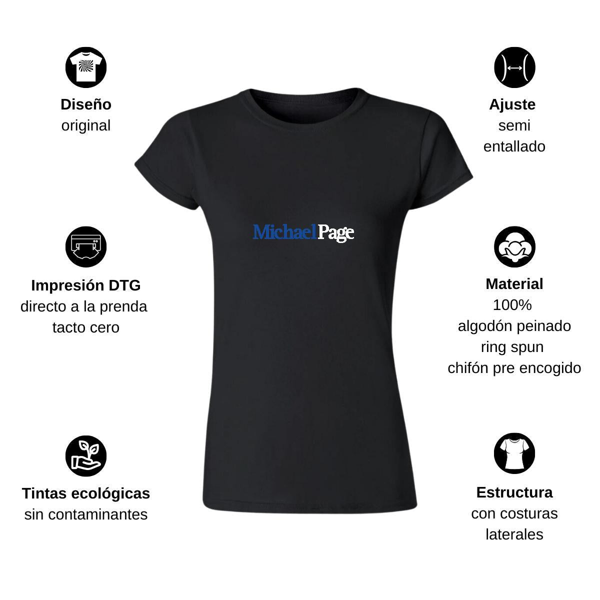 Playera Manga Corta Mujer Negro Personalizable Logo