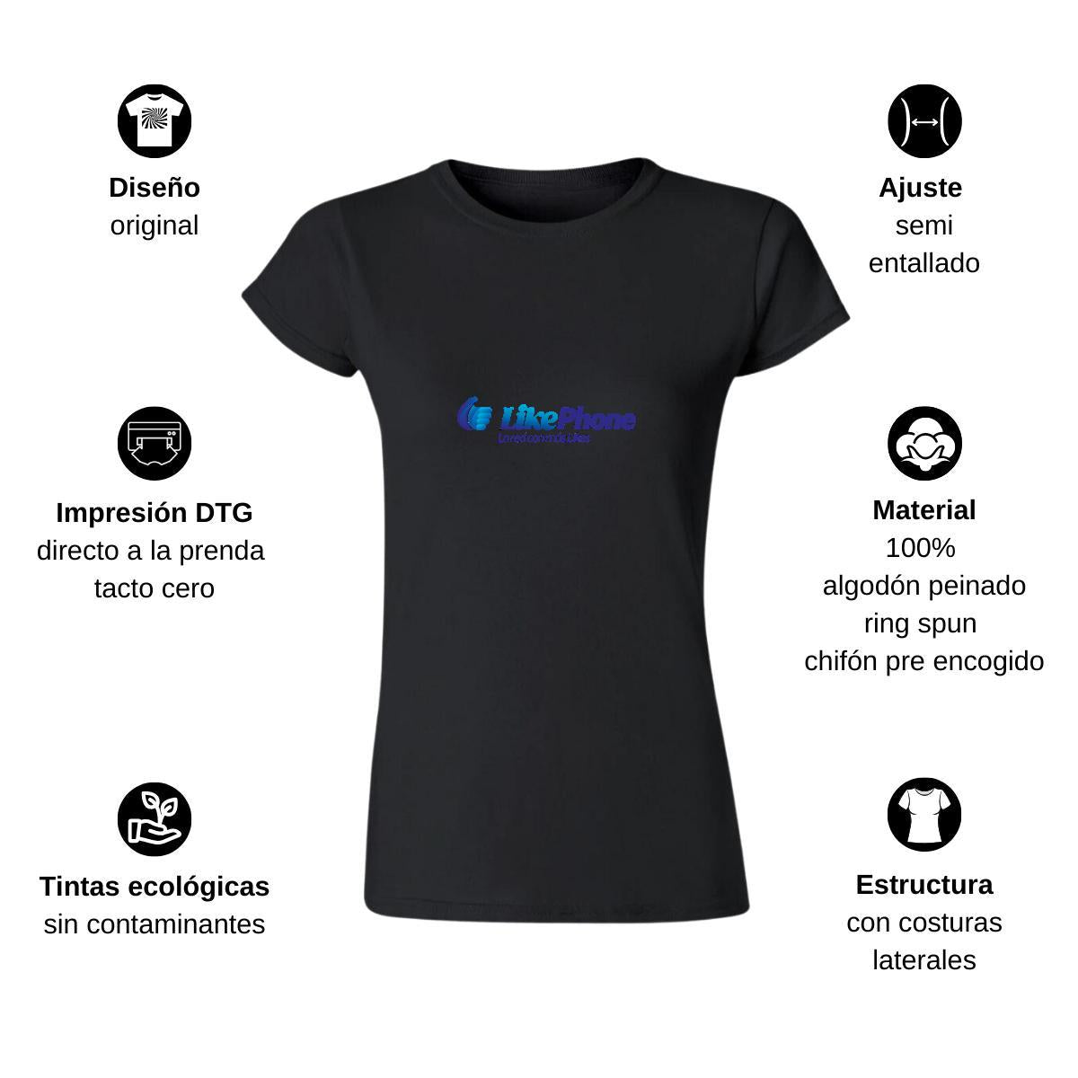 Playera Manga Corta Mujer Negro Personalizable Logo