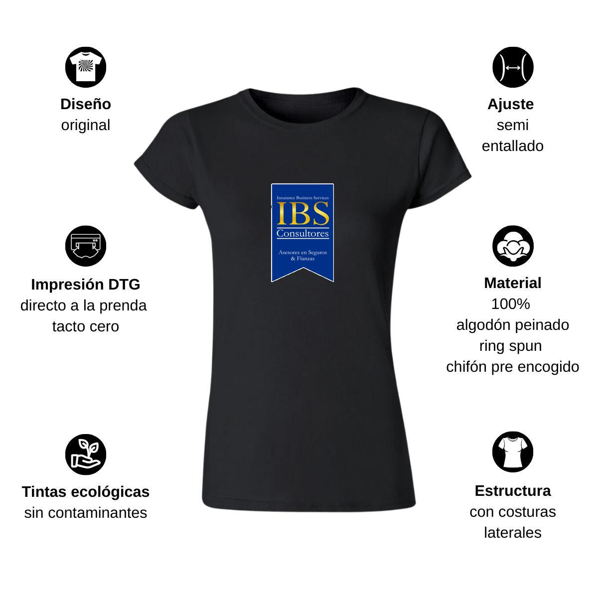 Playera Manga Corta Mujer Negro Personalizable Logo