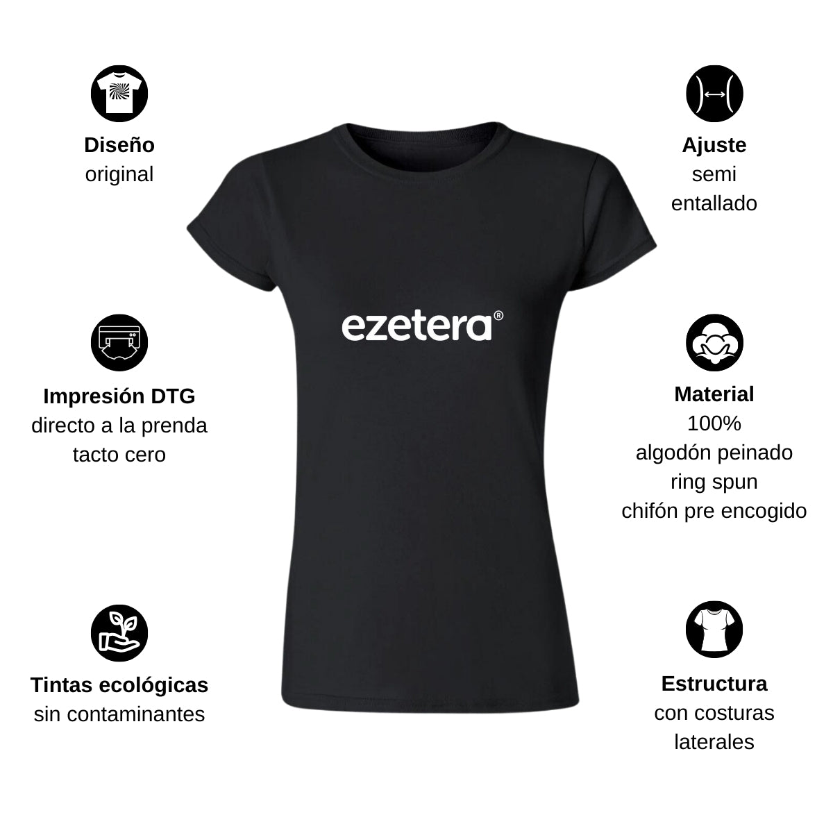 Playera Manga Corta Mujer Negro Personalizable Logo