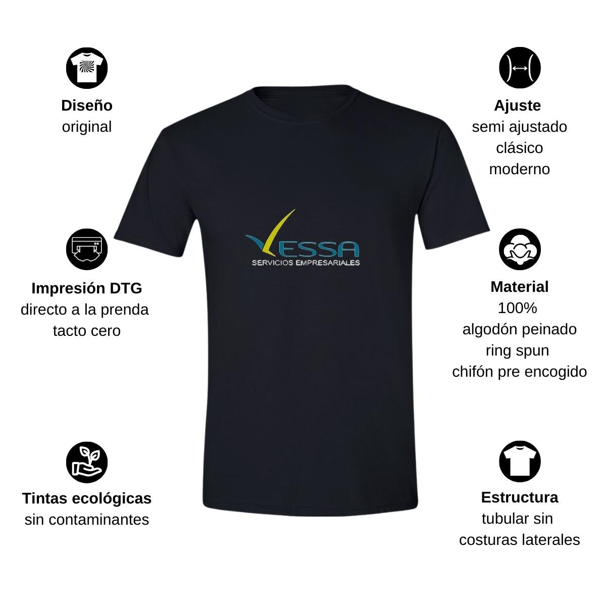 Playera Manga Corta Hombre Negro Personalizable Logo