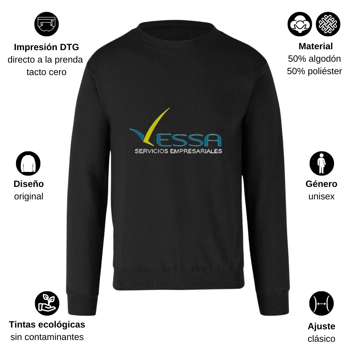 Sudadera Unisex Negro Personalizable Logo