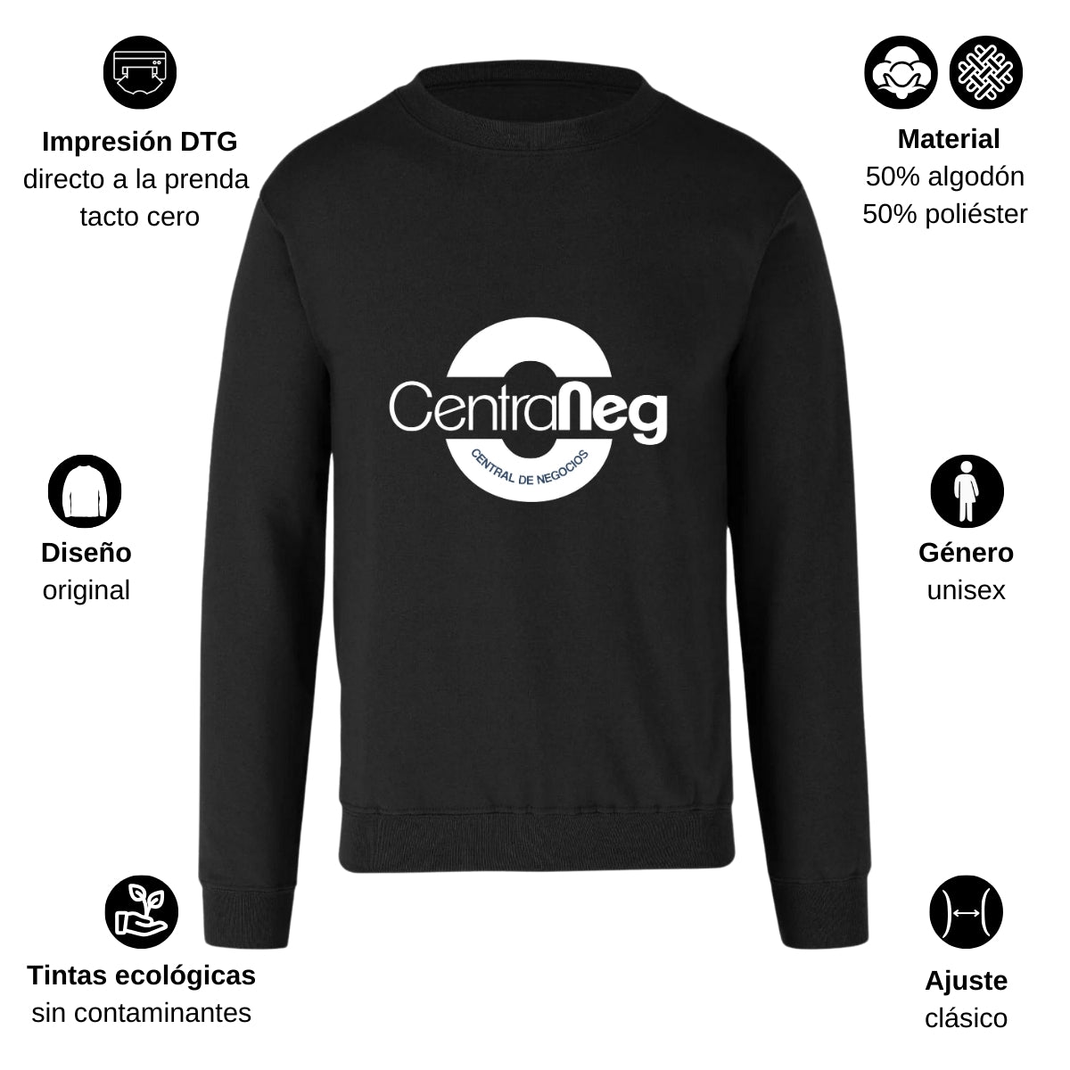 Sudadera Unisex Negro Personalizable Logo