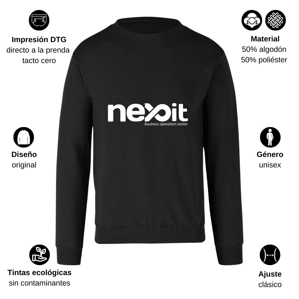 Sudadera Unisex Negro Personalizable Logo