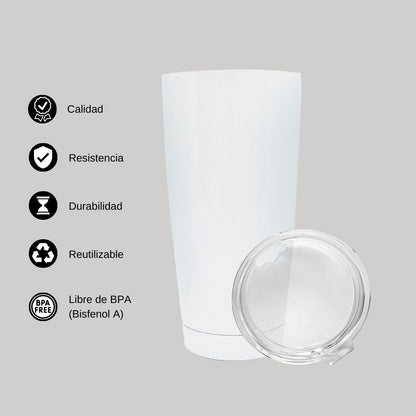 Termo Vaso Térmico 20 Oz Blanco Personalizable Logo