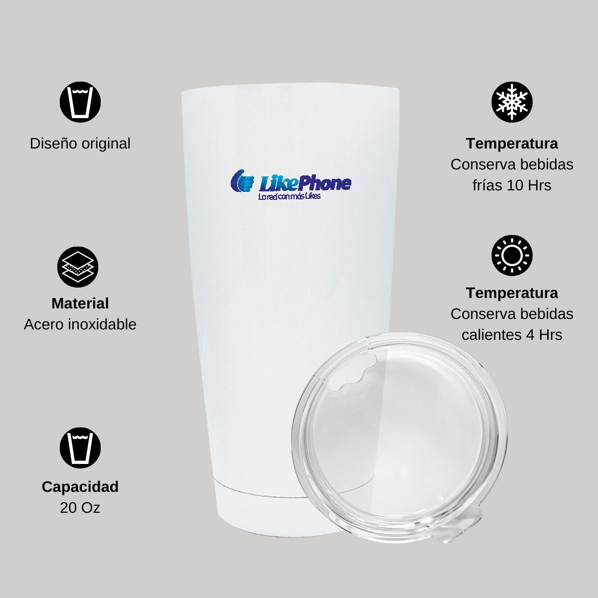 Termo Vaso Térmico 20 Oz Blanco Personalizable Logo