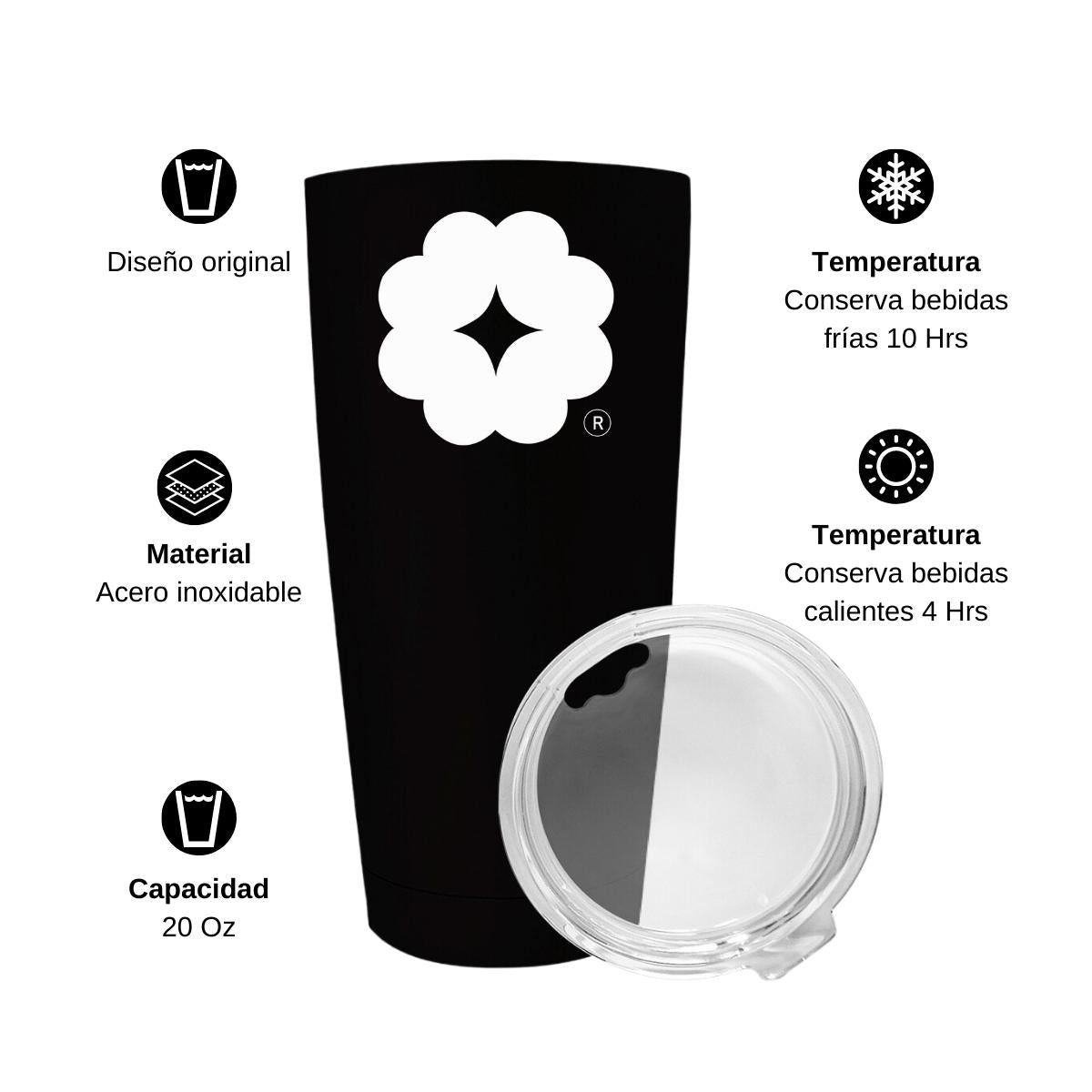 Termo Vaso Térmico 20 Oz Negro Logo Personalizable
