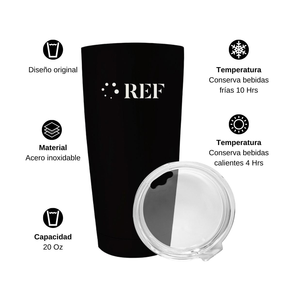 Termo Vaso Térmico 20 Oz Negro Personalizable Logo