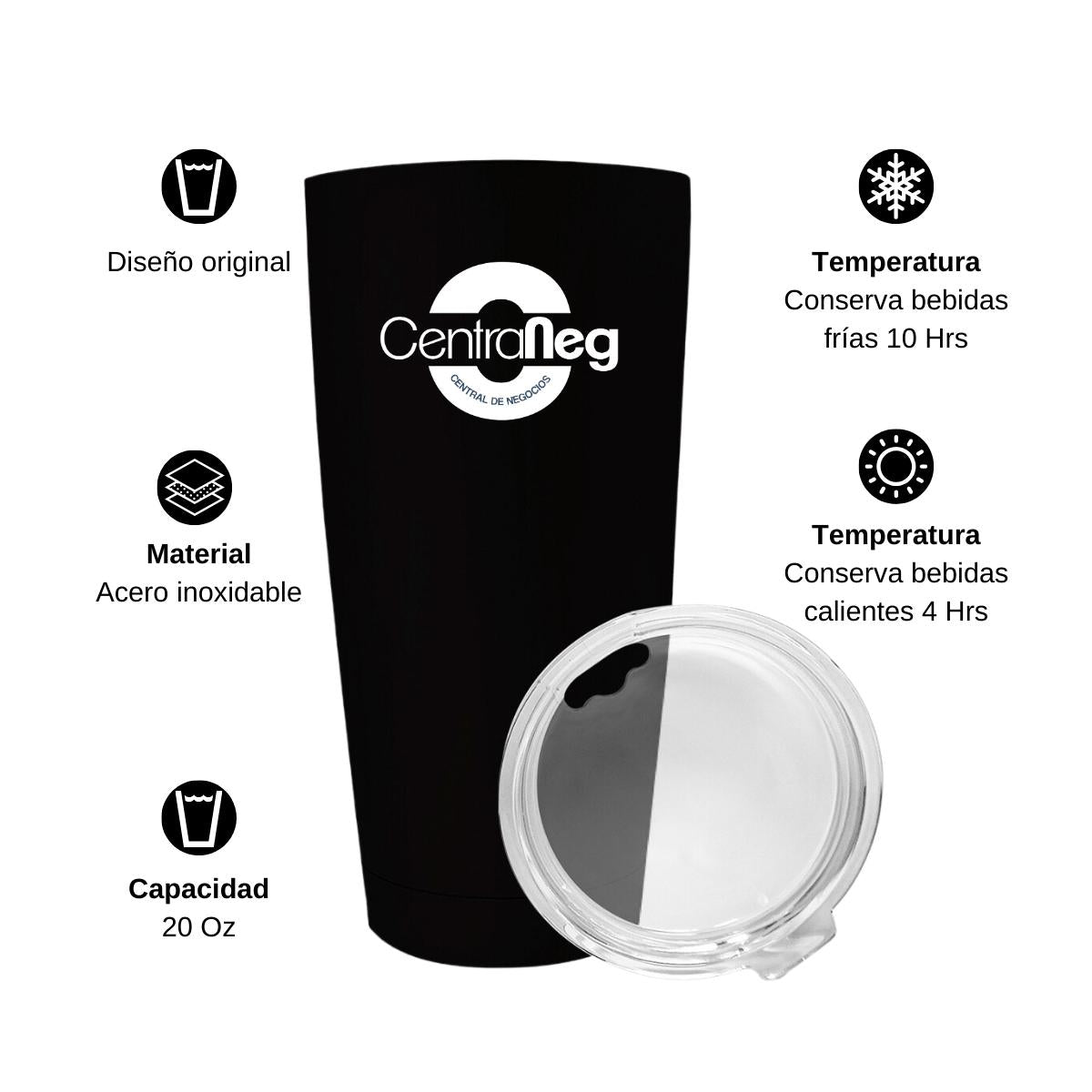 Termo Vaso Térmico 20 Oz Negro Personalizable Logo