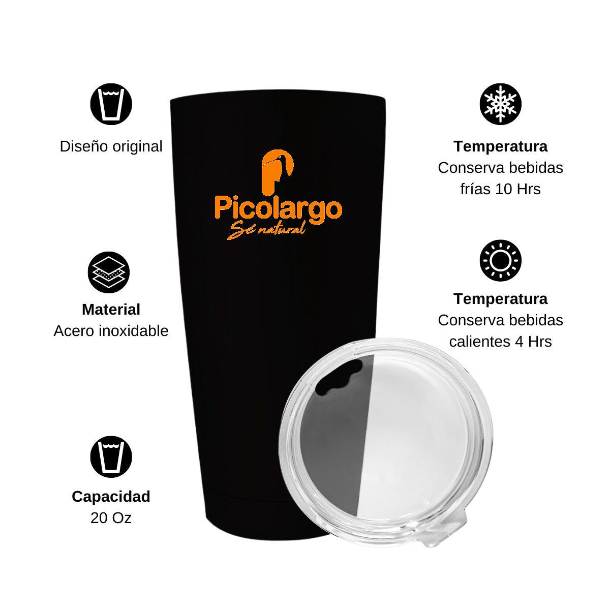 Termo Vaso Térmico 20 Oz Negro Personalizable Logo