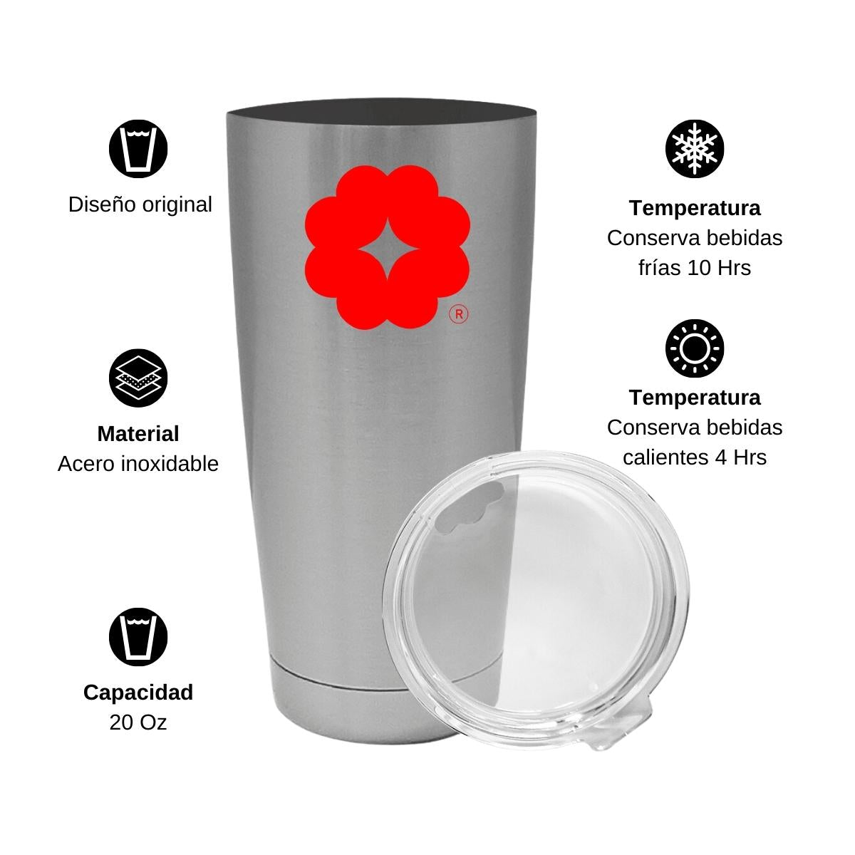 Termo Vaso Térmico 20 Oz Plata Personalizable Logo