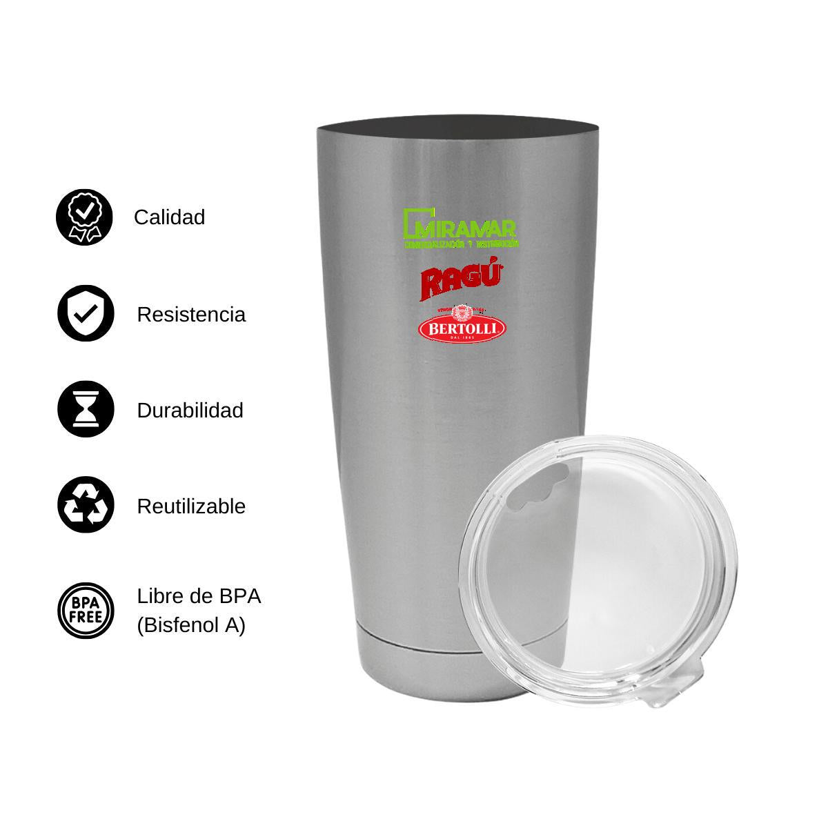 Termo Vaso Térmico 20 Oz Plata Personalizable Logo