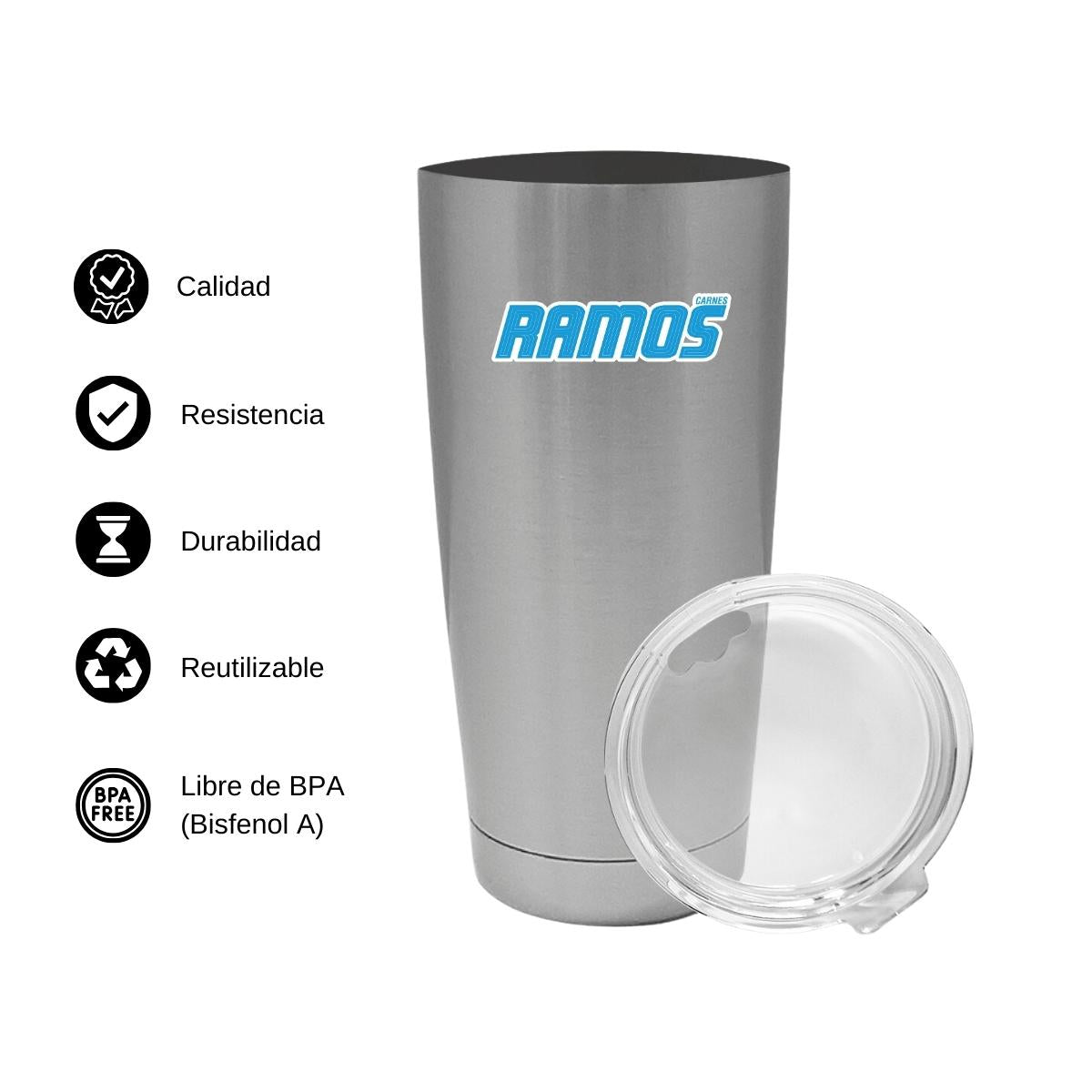 Termo Vaso Térmico 20 Oz Plata Personalizable Logo