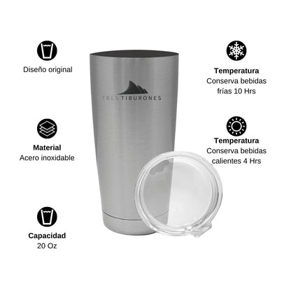 Termo Vaso Térmico 20 Oz Plata Personalizable Logo