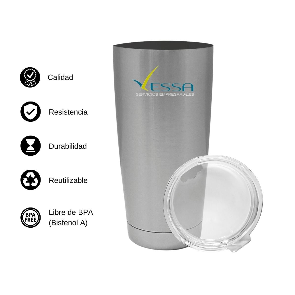 Termo Vaso Térmico 20 Oz Plata Personalizable Logo