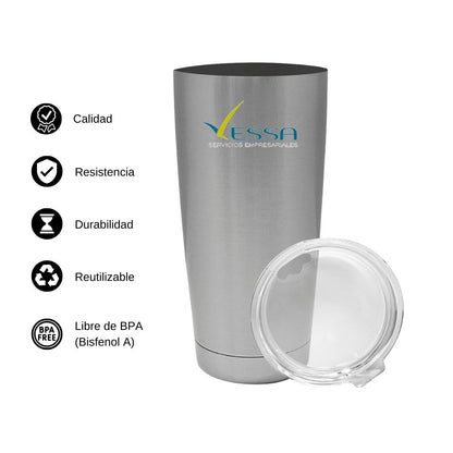 Termo Vaso Térmico 20 Oz Plata Personalizable Logo