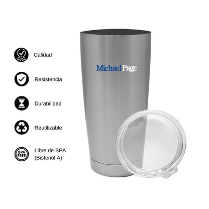 Termo Vaso Térmico 20 Oz Plata Personalizable Logo
