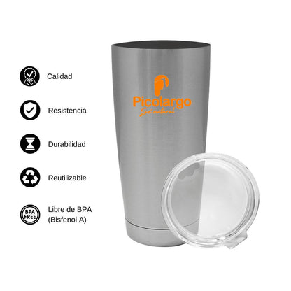 Termo Vaso Térmico 20 Oz Plata Personalizable Logo