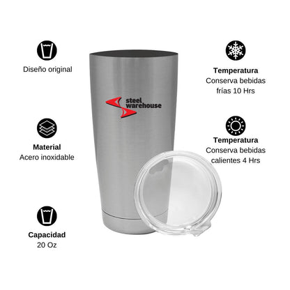 Termo Vaso Térmico 20 Oz Plata Personalizable Logo