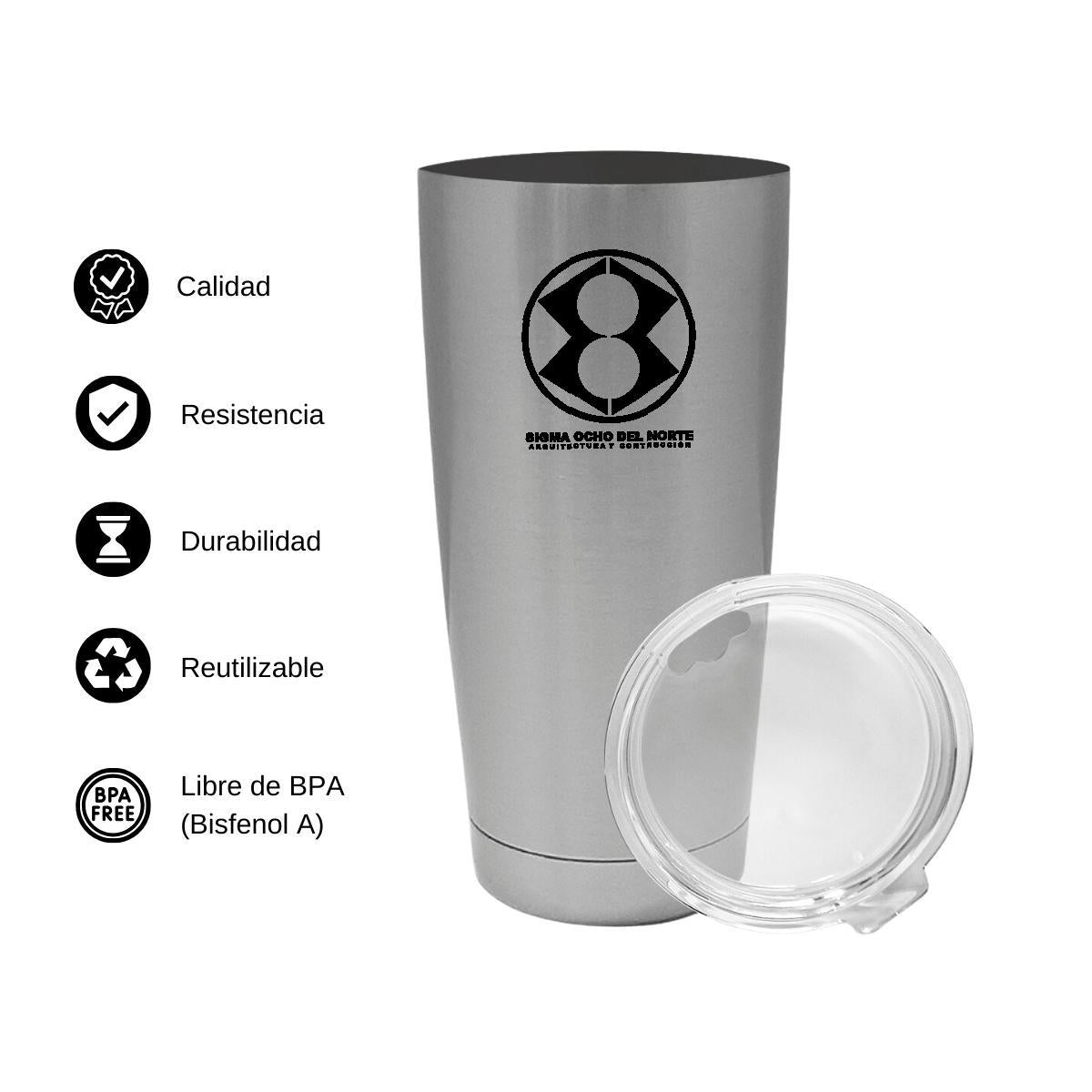 Termo Vaso Térmico 20 Oz Plata Personalizable Logo