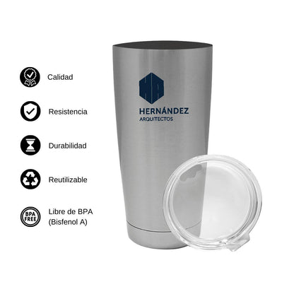 Termo Vaso Térmico 20 Oz Plata Personalizable Logo