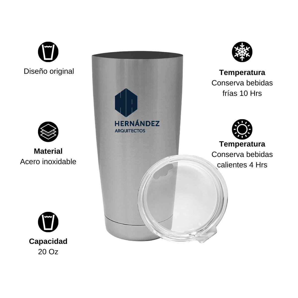 Termo Vaso Térmico 20 Oz Plata Personalizable Logo