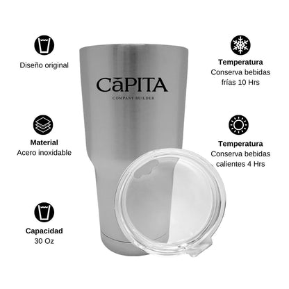 Termo Vaso Térmico 30 Oz Plata Personalizable Logo