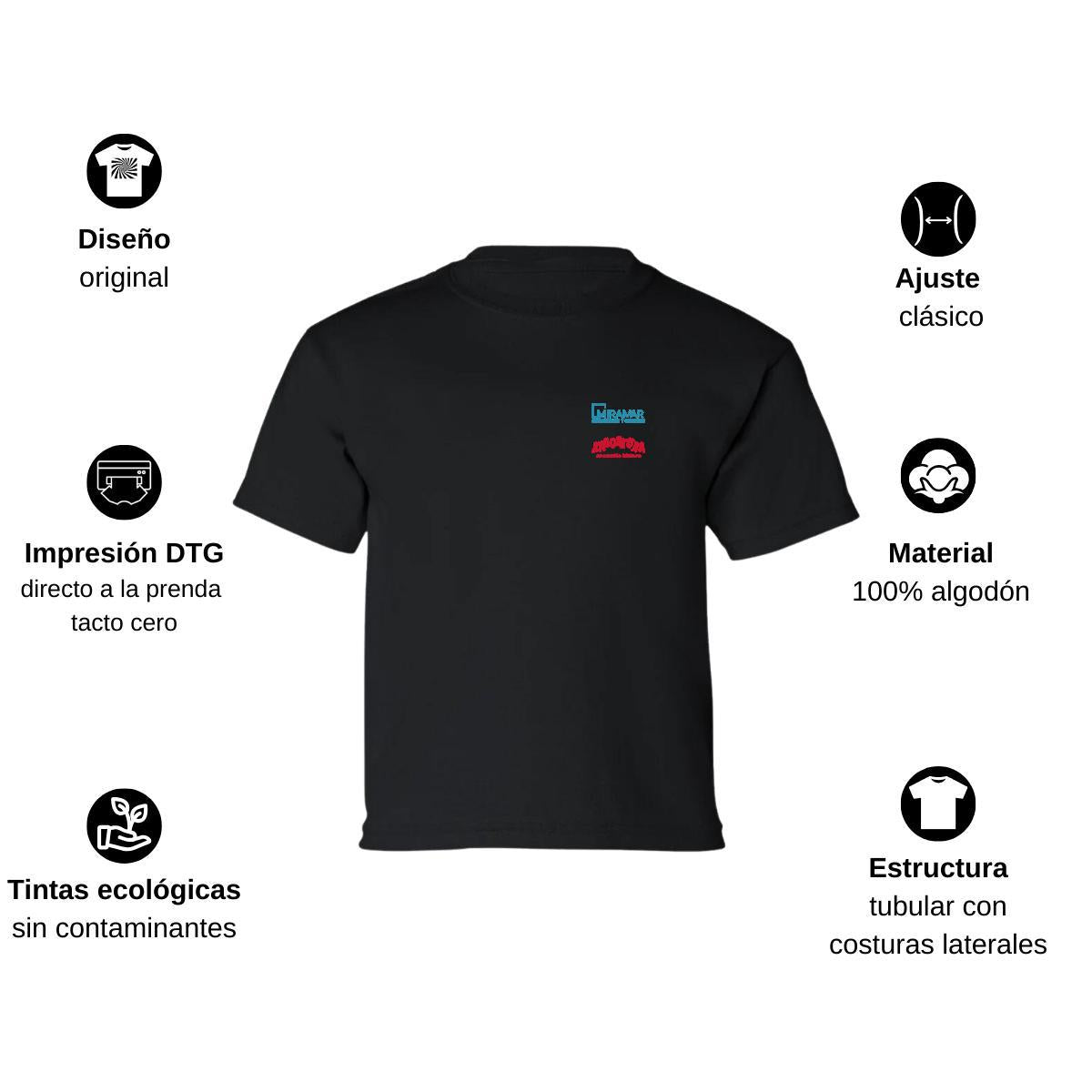 Playera Manga Corta Infantil Negro Personalizable Escudo