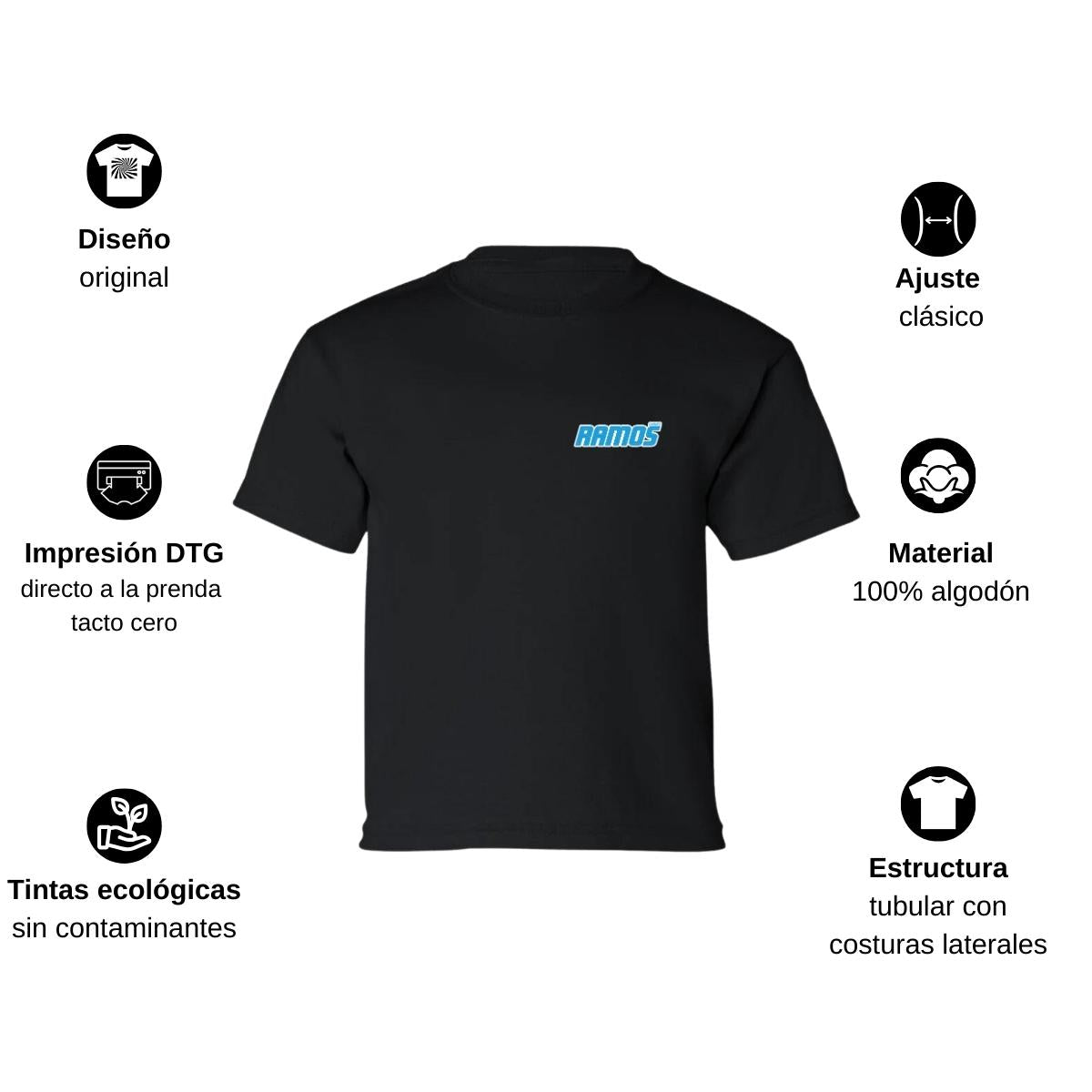 Playera Manga Corta Infantil Negro Personalizable Escudo