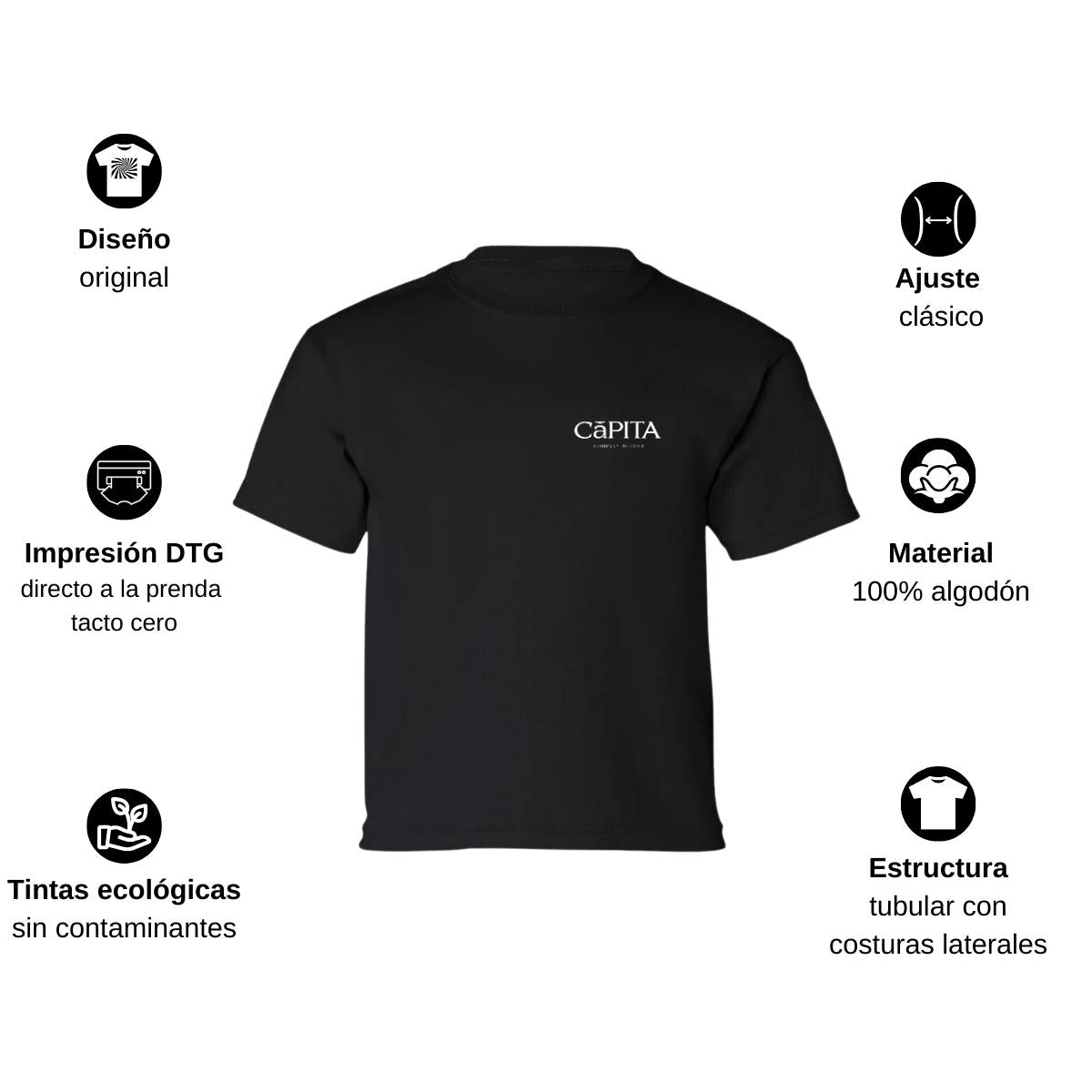 Playera Manga Corta Infantil Negro Personalizable Escudo
