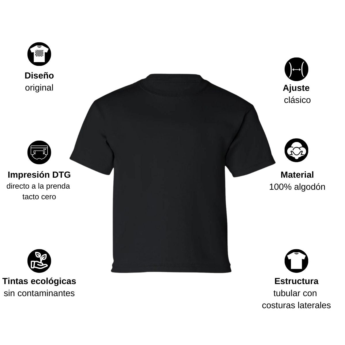 Playera Manga Corta Infantil Negro Personalizable Logo
