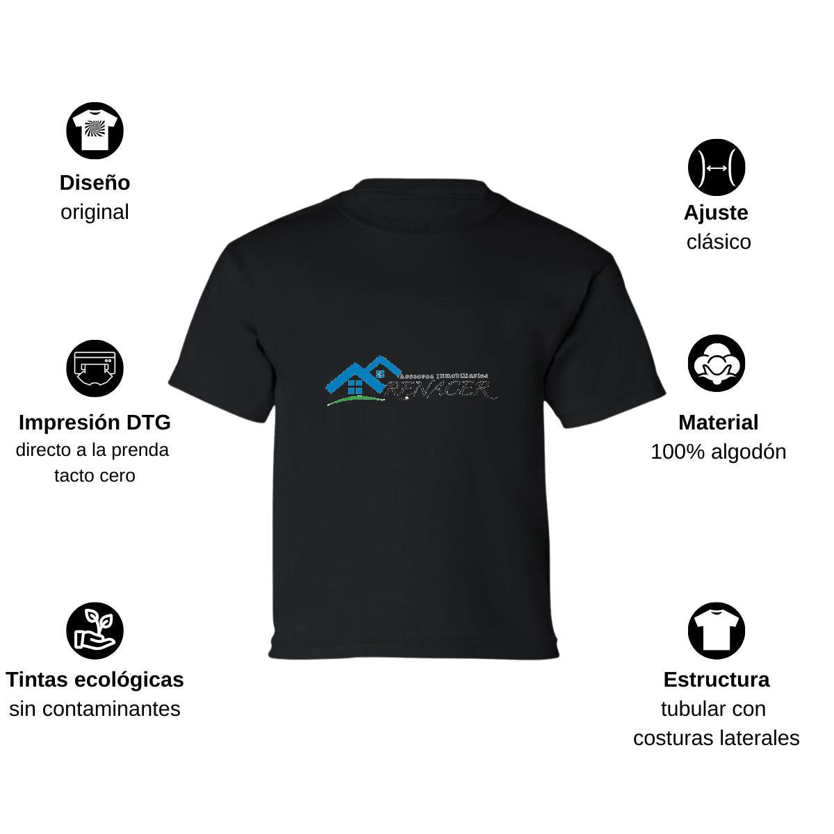 Playera Manga Corta Infantil Negro Personalizable Logo