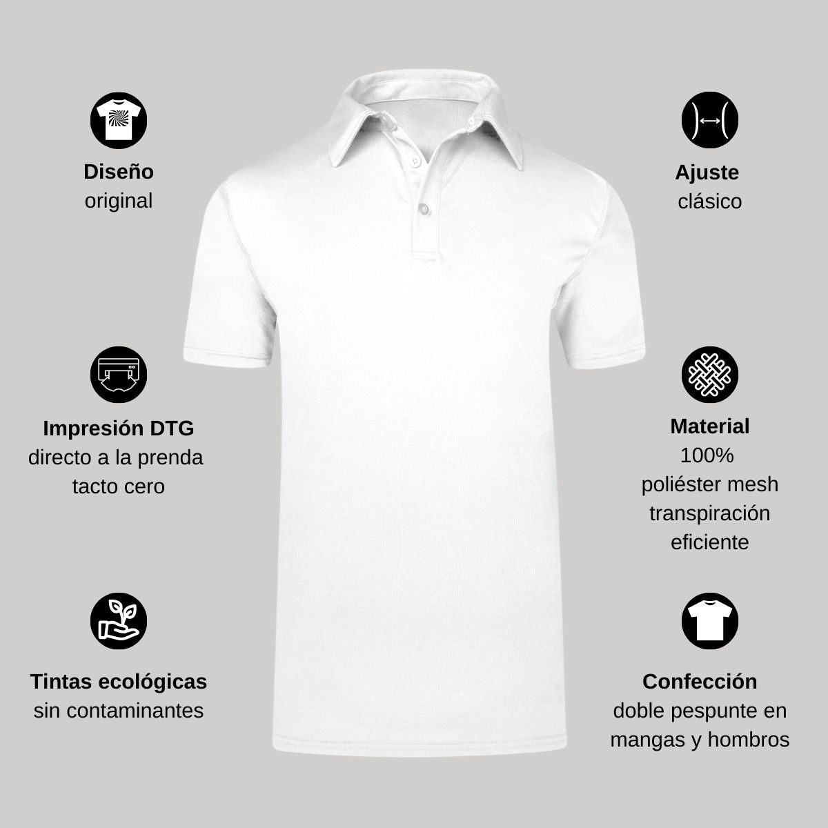 Playera Tipo Polo Hombre Manga Corta Blanco Personalizable Escudo