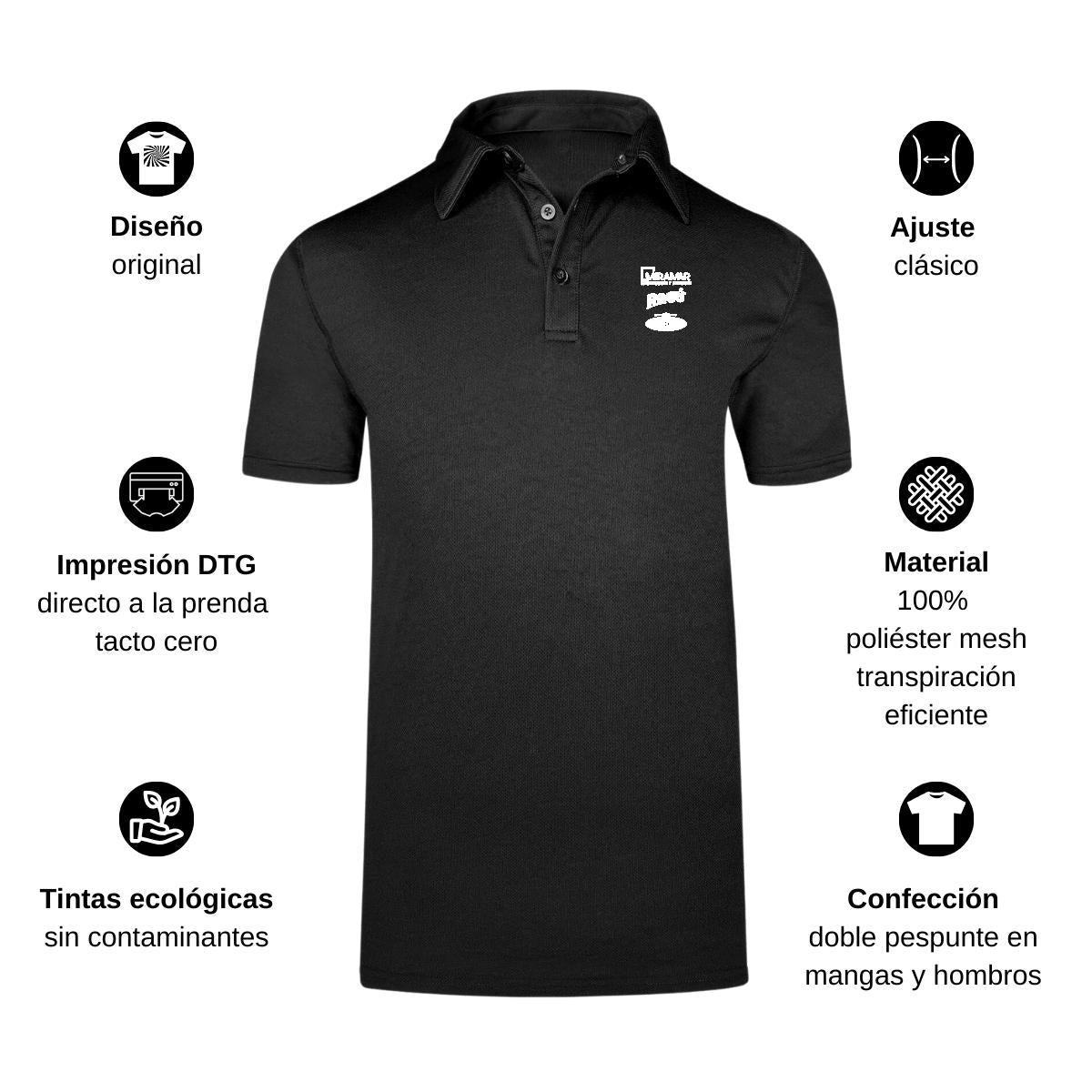 Playera Tipo Polo Hombre Manga Corta Negro Personalizable Escudo