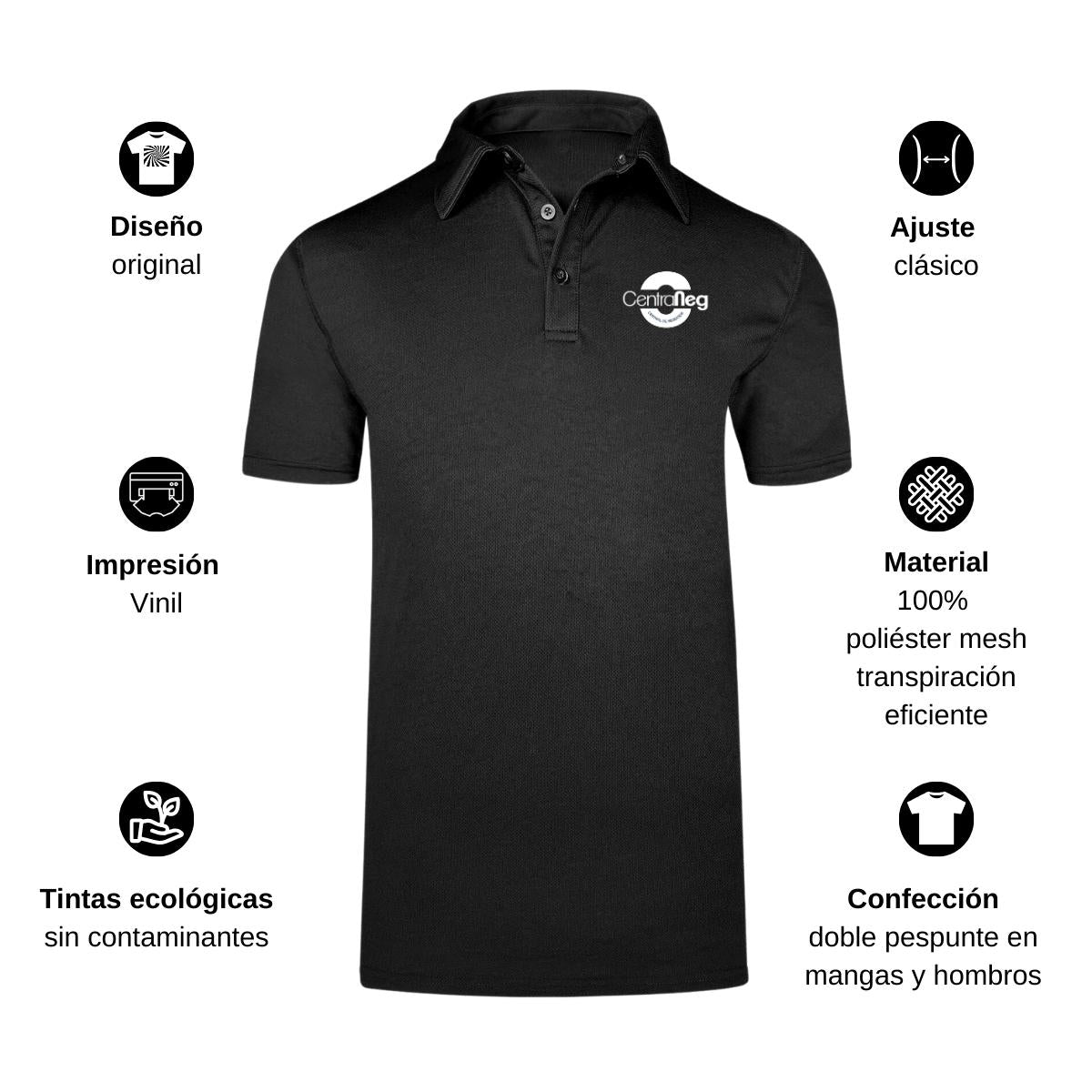 Playera Tipo Polo Hombre Manga Corta Negro Personalizable Escudo
